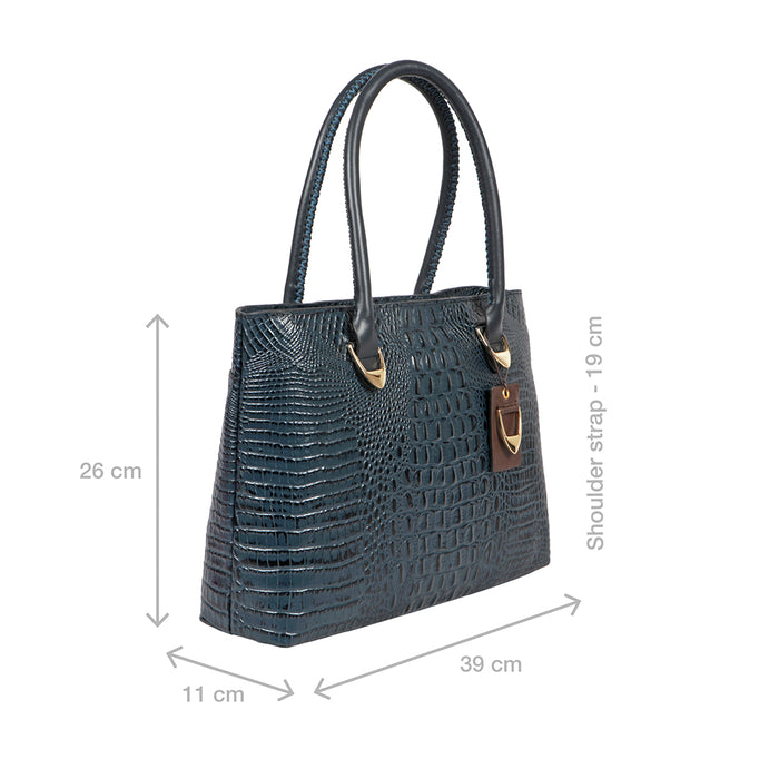 Yangtze 02 Blue Leather Tote Bag