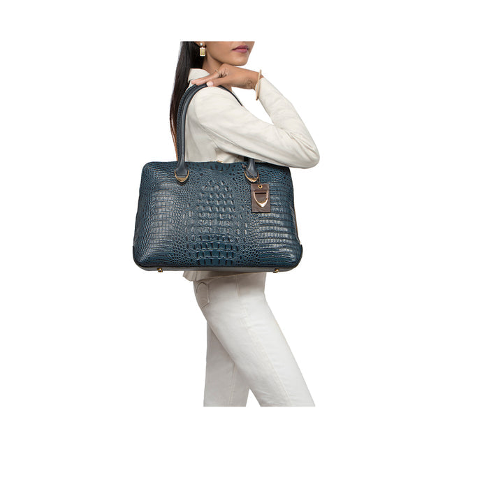 Yangtze 03 Blue Leather Tote Bag