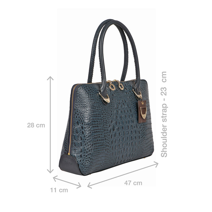 Yangtze 03 Blue Leather Tote Bag
