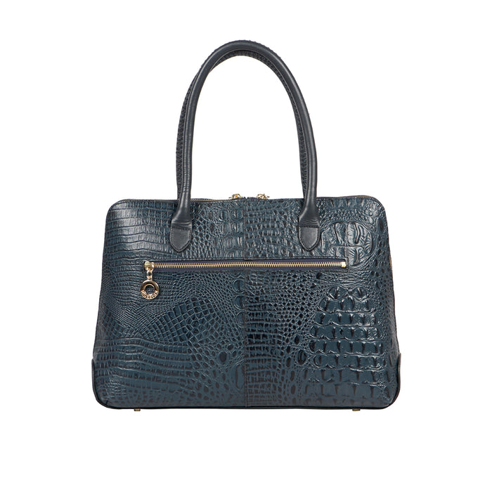 Yangtze 03 Blue Leather Tote Bag
