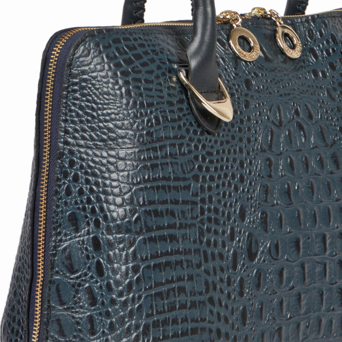 Yangtze 03 Blue Leather Tote Bag