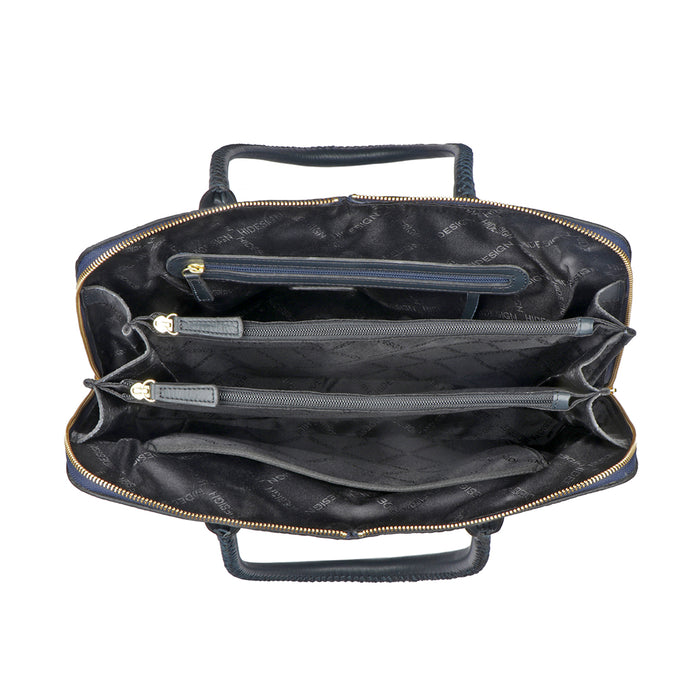 Yangtze 03 Blue Leather Tote Bag