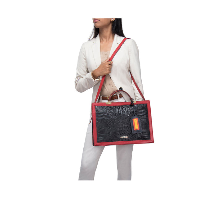 Yin Yang 04 Black Leather Laptop Bag