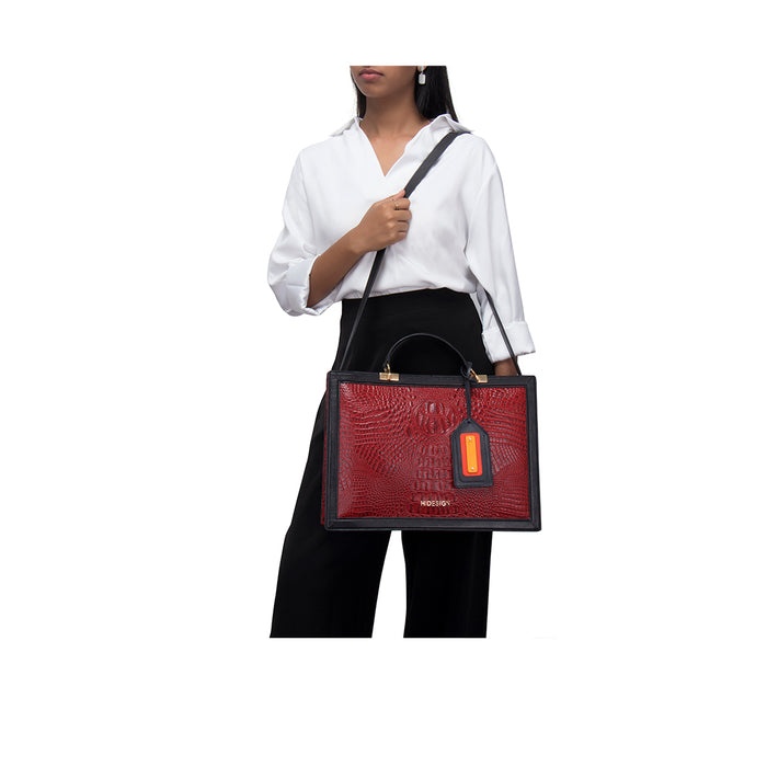 Yin Yang 04 Red Leather Laptop Bag